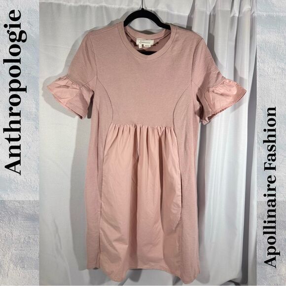 ANTHROPOLOGIE GWENEIRA WOVEN BABYDOLL DRESS IN PINK LARGE NWT - Picture 1 of 5